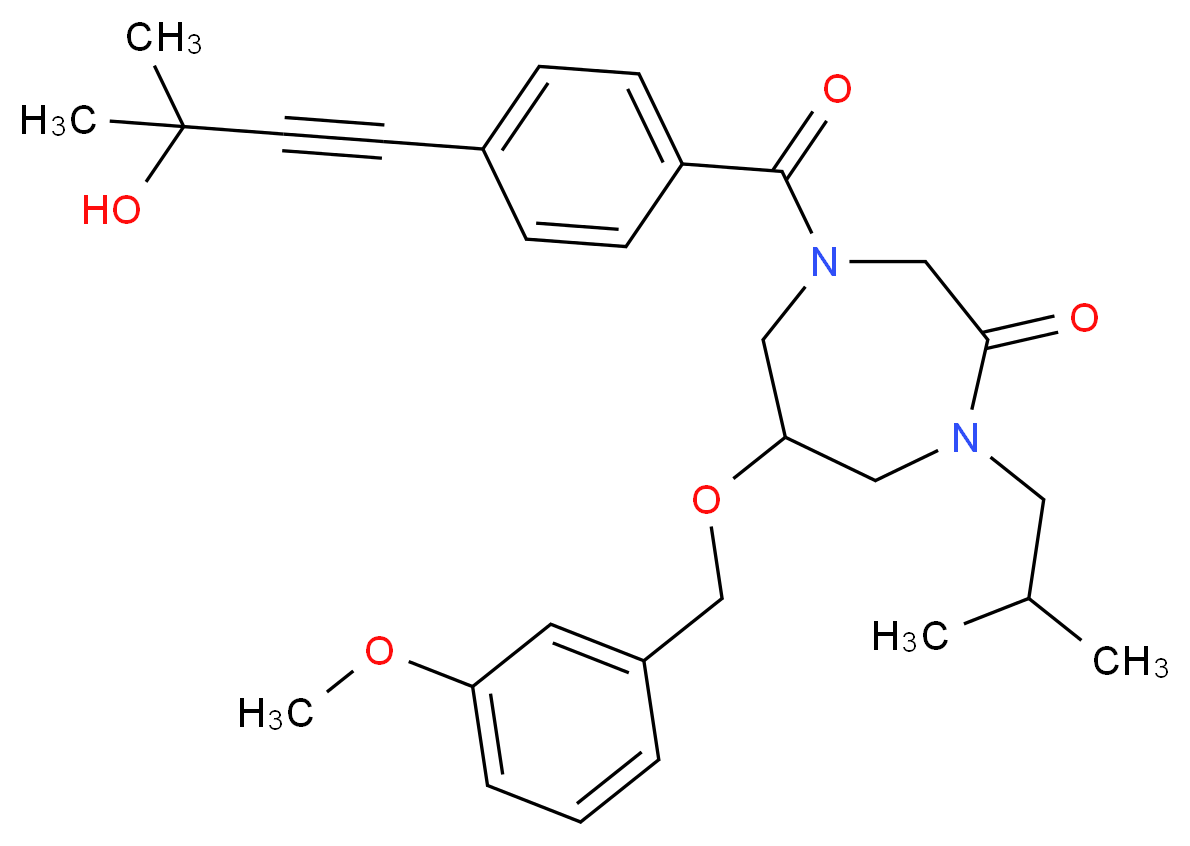 4-[4-(3-hydroxy-3-methyl-1-butyn-1-yl)benzoyl]-1-isobutyl-6-[(3-methoxybenzyl)oxy]-1,4-diazepan-2-one_Molecular_structure_CAS_)
