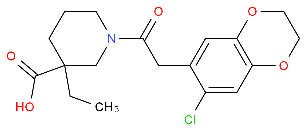 1-[(7-chloro-2,3-dihydro-1,4-benzodioxin-6-yl)acetyl]-3-ethylpiperidine-3-carboxylic acid_Molecular_structure_CAS_)