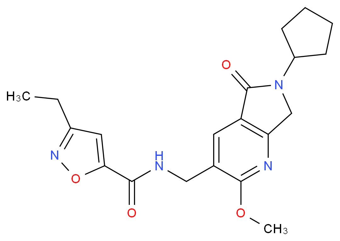 N-[(6-cyclopentyl-2-methoxy-5-oxo-6,7-dihydro-5H-pyrrolo[3,4-b]pyridin-3-yl)methyl]-3-ethylisoxazole-5-carboxamide_Molecular_structure_CAS_)