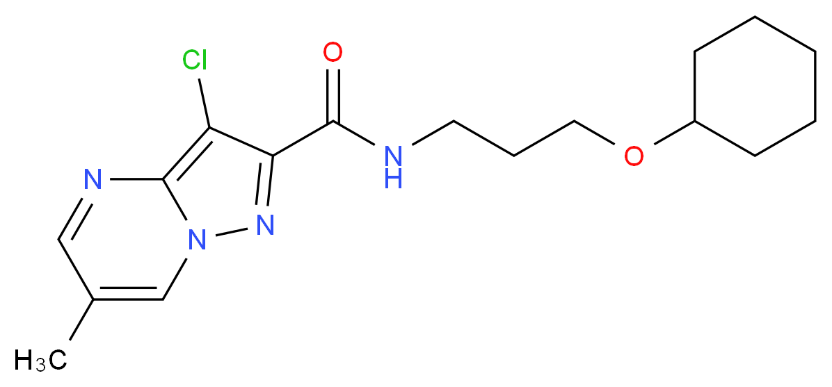 3-chloro-N-[3-(cyclohexyloxy)propyl]-6-methylpyrazolo[1,5-a]pyrimidine-2-carboxamide_Molecular_structure_CAS_)