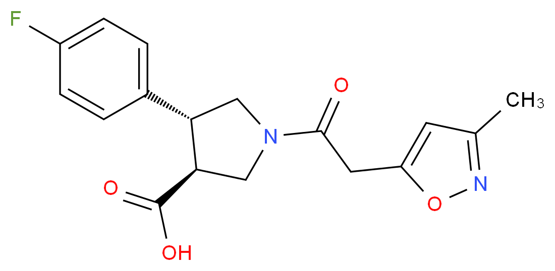 (3S*,4R*)-4-(4-fluorophenyl)-1-[(3-methylisoxazol-5-yl)acetyl]pyrrolidine-3-carboxylic acid_Molecular_structure_CAS_)