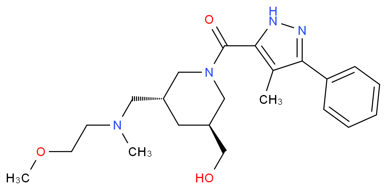 {(3S*,5R*)-5-{[(2-methoxyethyl)(methyl)amino]methyl}-1-[(4-methyl-3-phenyl-1H-pyrazol-5-yl)carbonyl]piperidin-3-yl}methanol_Molecular_structure_CAS_)