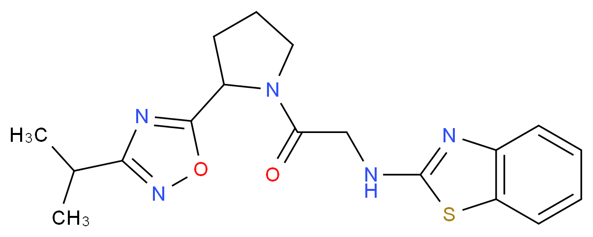 N-{2-[2-(3-isopropyl-1,2,4-oxadiazol-5-yl)-1-pyrrolidinyl]-2-oxoethyl}-1,3-benzothiazol-2-amine_Molecular_structure_CAS_)