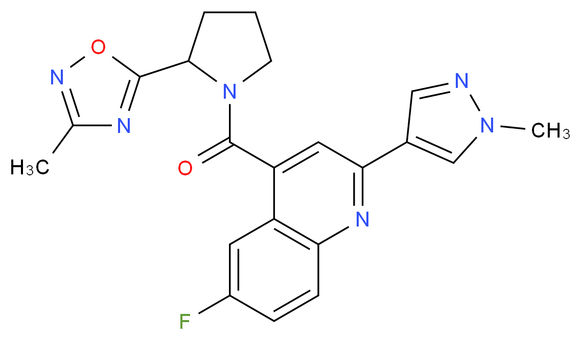 6-fluoro-4-{[2-(3-methyl-1,2,4-oxadiazol-5-yl)pyrrolidin-1-yl]carbonyl}-2-(1-methyl-1H-pyrazol-4-yl)quinoline_Molecular_structure_CAS_)
