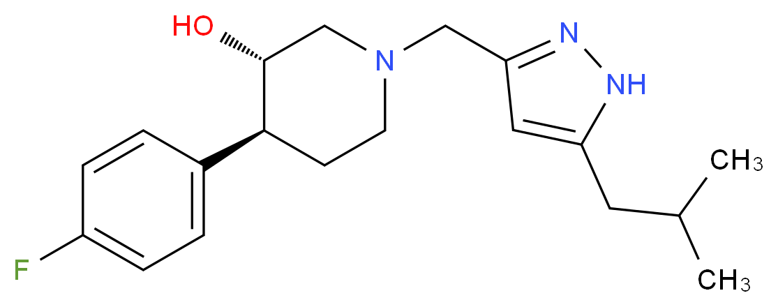 (3S*,4S*)-4-(4-fluorophenyl)-1-[(5-isobutyl-1H-pyrazol-3-yl)methyl]piperidin-3-ol_Molecular_structure_CAS_)