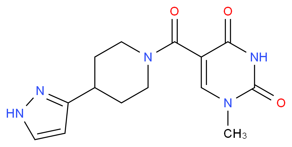 1-methyl-5-{[4-(1H-pyrazol-3-yl)piperidin-1-yl]carbonyl}pyrimidine-2,4(1H,3H)-dione_Molecular_structure_CAS_)