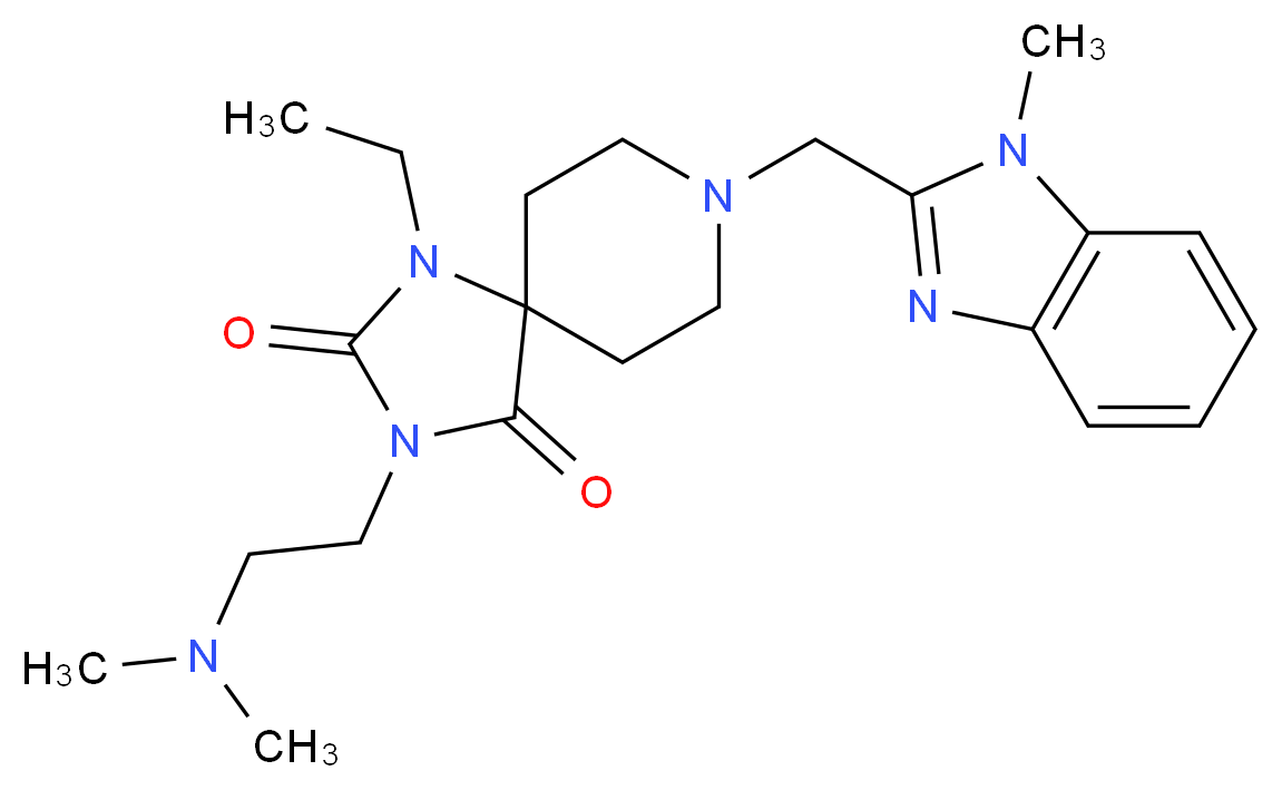 3-[2-(dimethylamino)ethyl]-1-ethyl-8-[(1-methyl-1H-benzimidazol-2-yl)methyl]-1,3,8-triazaspiro[4.5]decane-2,4-dione_Molecular_structure_CAS_)