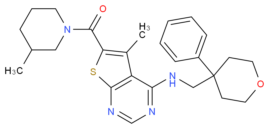 5-methyl-6-[(3-methyl-1-piperidinyl)carbonyl]-N-[(4-phenyltetrahydro-2H-pyran-4-yl)methyl]thieno[2,3-d]pyrimidin-4-amine_Molecular_structure_CAS_)