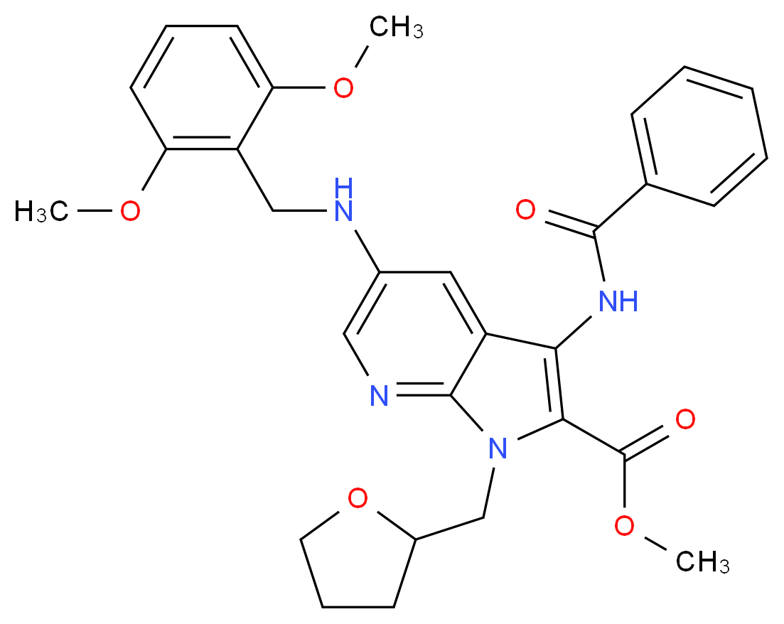 methyl 3-(benzoylamino)-5-[(2,6-dimethoxybenzyl)amino]-1-(tetrahydro-2-furanylmethyl)-1H-pyrrolo[2,3-b]pyridine-2-carboxylate_Molecular_structure_CAS_)