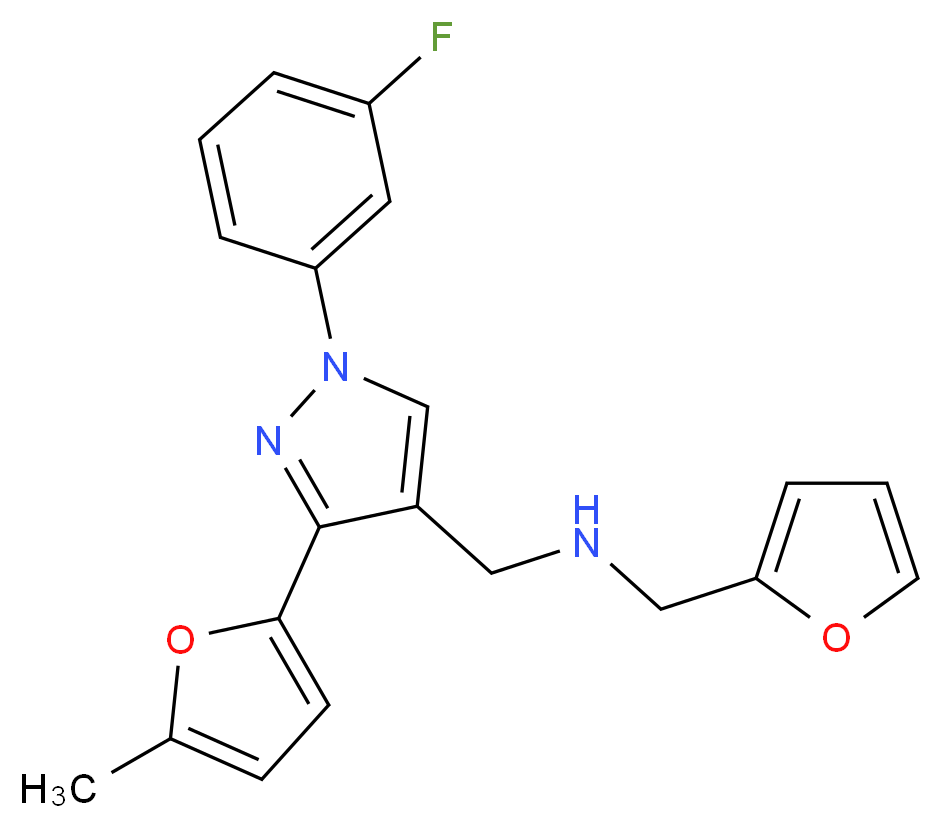 1-[1-(3-fluorophenyl)-3-(5-methyl-2-furyl)-1H-pyrazol-4-yl]-N-(2-furylmethyl)methanamine_Molecular_structure_CAS_)