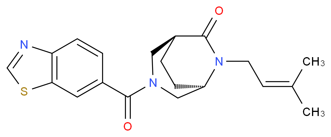 (1S*,5R*)-3-(1,3-benzothiazol-6-ylcarbonyl)-6-(3-methyl-2-buten-1-yl)-3,6-diazabicyclo[3.2.2]nonan-7-one_Molecular_structure_CAS_)
