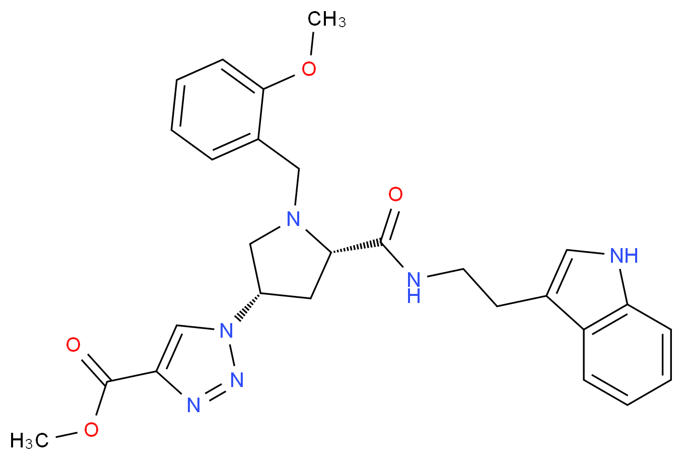 methyl 1-[(3S,5S)-5-({[2-(1H-indol-3-yl)ethyl]amino}carbonyl)-1-(2-methoxybenzyl)-3-pyrrolidinyl]-1H-1,2,3-triazole-4-carboxylate_Molecular_structure_CAS_)