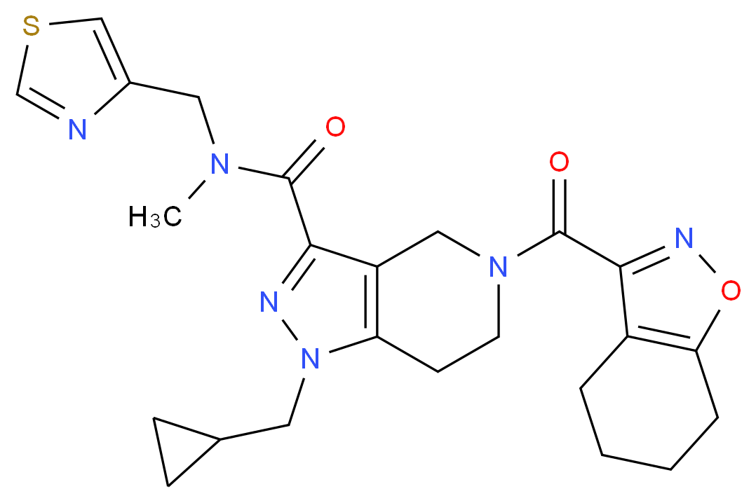 1-(cyclopropylmethyl)-N-methyl-5-(4,5,6,7-tetrahydro-1,2-benzisoxazol-3-ylcarbonyl)-N-(1,3-thiazol-4-ylmethyl)-4,5,6,7-tetrahydro-1H-pyrazolo[4,3-c]pyridine-3-carboxamide_Molecular_structure_CAS_)