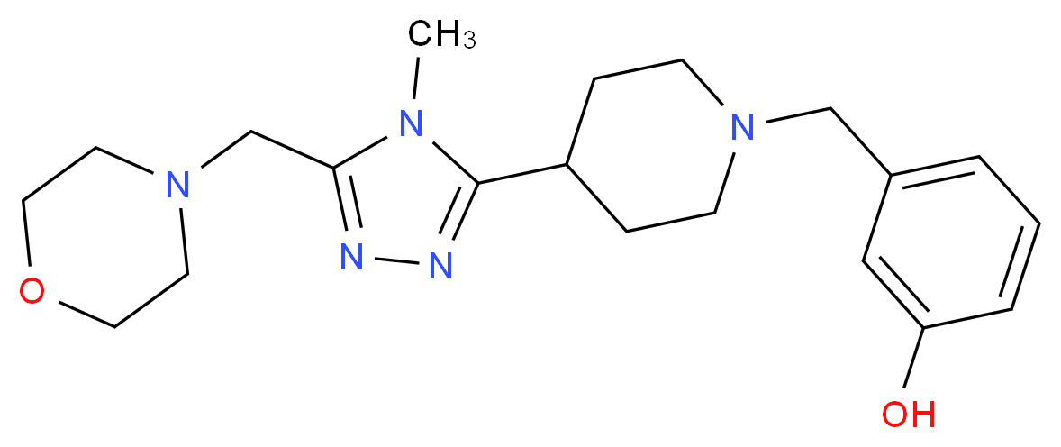3-({4-[4-methyl-5-(morpholin-4-ylmethyl)-4H-1,2,4-triazol-3-yl]piperidin-1-yl}methyl)phenol_Molecular_structure_CAS_)