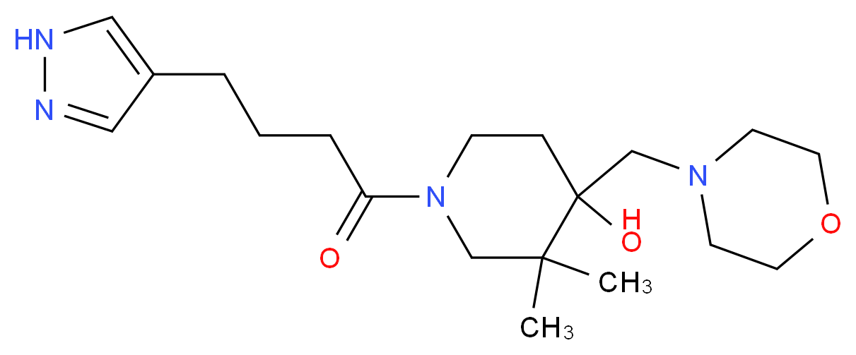3,3-dimethyl-4-(morpholin-4-ylmethyl)-1-[4-(1H-pyrazol-4-yl)butanoyl]piperidin-4-ol_Molecular_structure_CAS_)