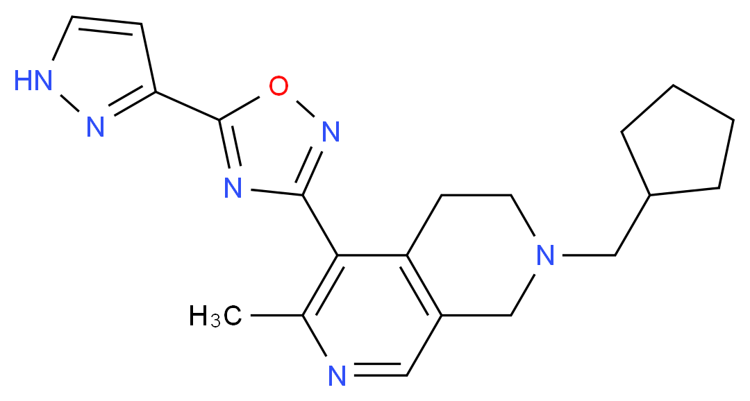 2-(cyclopentylmethyl)-6-methyl-5-[5-(1H-pyrazol-3-yl)-1,2,4-oxadiazol-3-yl]-1,2,3,4-tetrahydro-2,7-naphthyridine_Molecular_structure_CAS_)