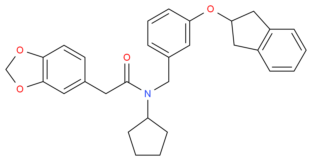 2-(1,3-benzodioxol-5-yl)-N-cyclopentyl-N-[3-(2,3-dihydro-1H-inden-2-yloxy)benzyl]acetamide_Molecular_structure_CAS_)