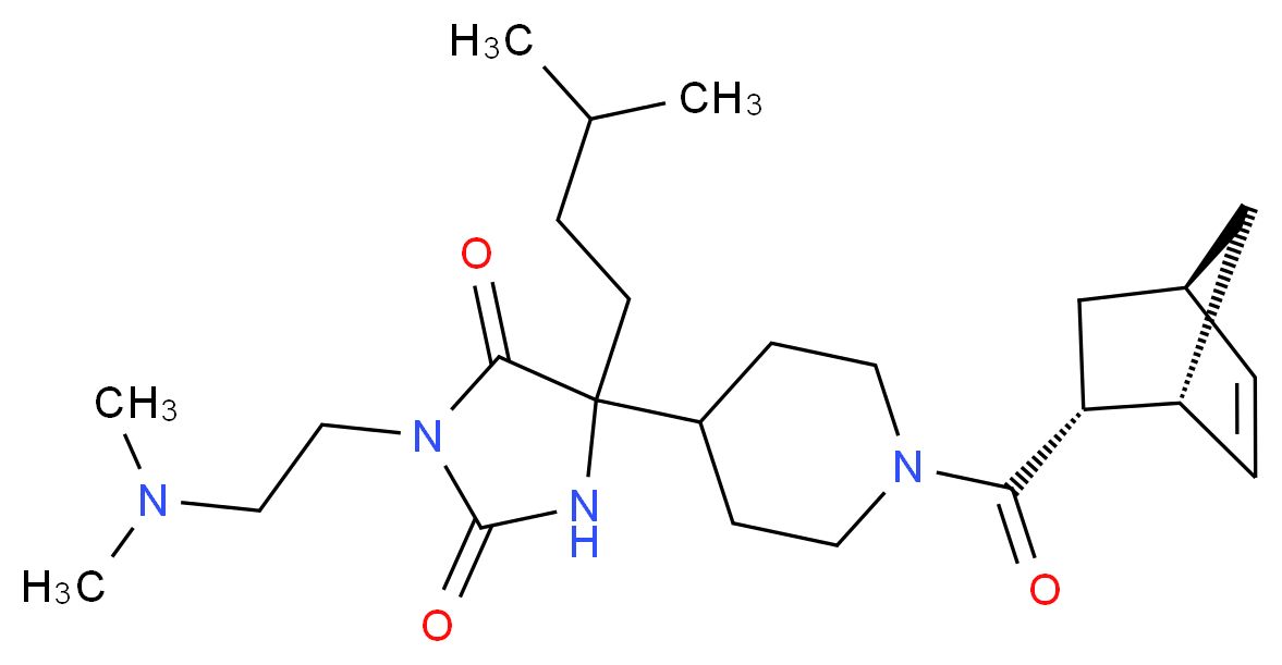 5-{1-[(1R*,2R*,4R*)-bicyclo[2.2.1]hept-5-en-2-ylcarbonyl]-4-piperidinyl}-3-[2-(dimethylamino)ethyl]-5-(3-methylbutyl)-2,4-imidazolidinedione_Molecular_structure_CAS_)