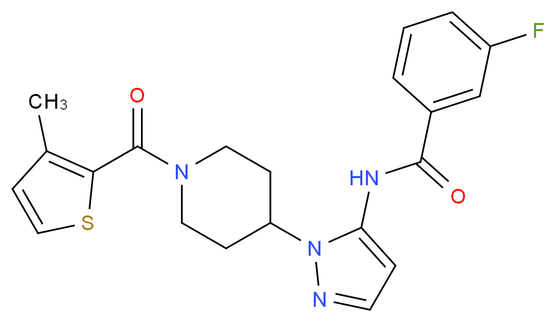 3-fluoro-N-(1-{1-[(3-methyl-2-thienyl)carbonyl]-4-piperidinyl}-1H-pyrazol-5-yl)benzamide_Molecular_structure_CAS_)