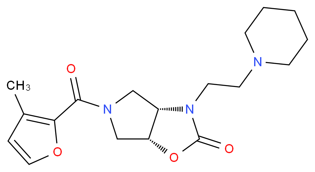 (3aS*,6aR*)-5-(3-methyl-2-furoyl)-3-(2-piperidin-1-ylethyl)hexahydro-2H-pyrrolo[3,4-d][1,3]oxazol-2-one_Molecular_structure_CAS_)