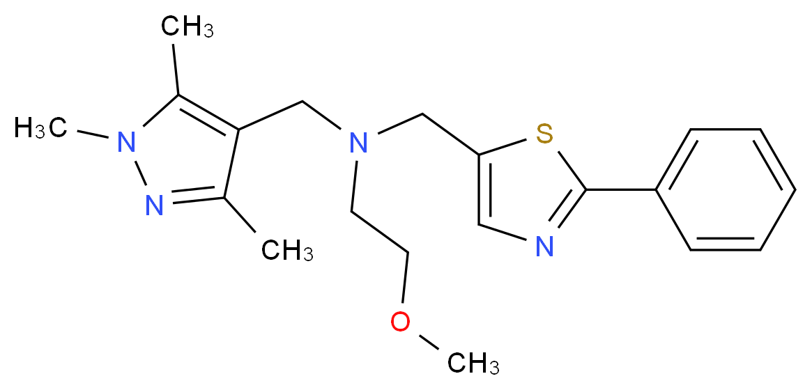 (2-methoxyethyl)[(2-phenyl-1,3-thiazol-5-yl)methyl][(1,3,5-trimethyl-1H-pyrazol-4-yl)methyl]amine_Molecular_structure_CAS_)
