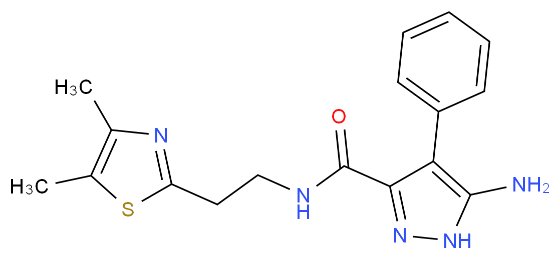 5-amino-N-[2-(4,5-dimethyl-1,3-thiazol-2-yl)ethyl]-4-phenyl-1H-pyrazole-3-carboxamide_Molecular_structure_CAS_)