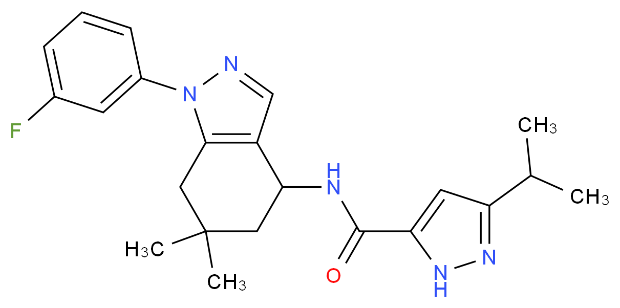 N-[1-(3-fluorophenyl)-6,6-dimethyl-4,5,6,7-tetrahydro-1H-indazol-4-yl]-3-isopropyl-1H-pyrazole-5-carboxamide_Molecular_structure_CAS_)