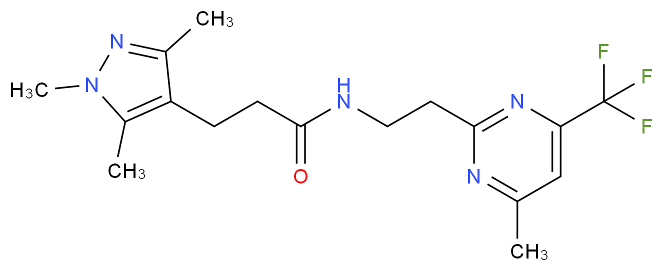 N-{2-[4-methyl-6-(trifluoromethyl)-2-pyrimidinyl]ethyl}-3-(1,3,5-trimethyl-1H-pyrazol-4-yl)propanamide_Molecular_structure_CAS_)
