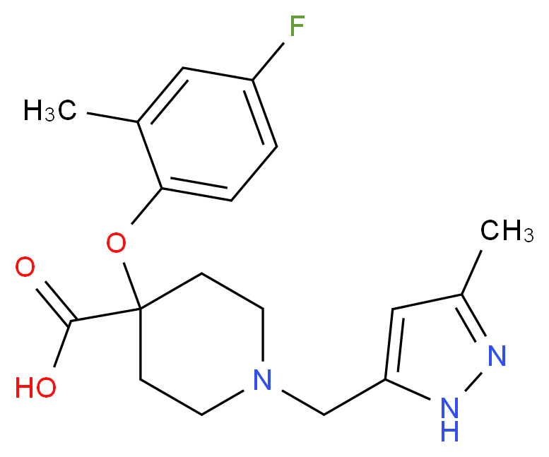 4-(4-fluoro-2-methylphenoxy)-1-[(3-methyl-1H-pyrazol-5-yl)methyl]piperidine-4-carboxylic acid_Molecular_structure_CAS_)