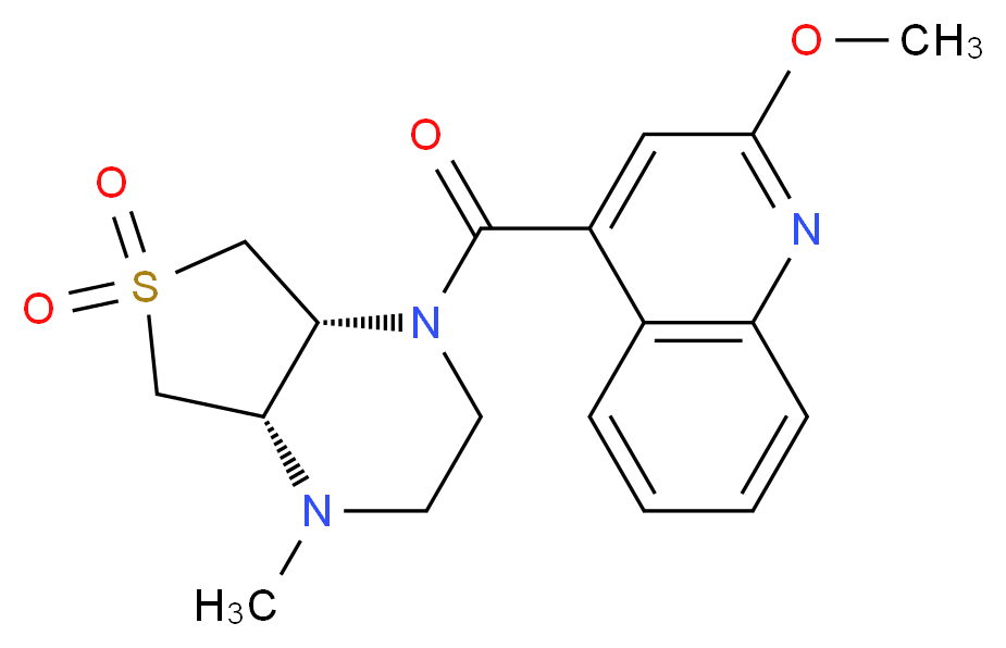 2-methoxy-4-{[(4aS*,7aR*)-4-methyl-6,6-dioxidohexahydrothieno[3,4-b]pyrazin-1(2H)-yl]carbonyl}quinoline_Molecular_structure_CAS_)