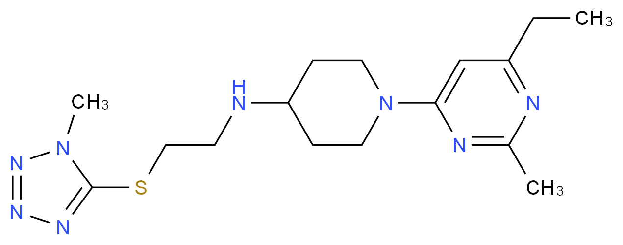 1-(6-ethyl-2-methylpyrimidin-4-yl)-N-{2-[(1-methyl-1H-tetrazol-5-yl)thio]ethyl}piperidin-4-amine_Molecular_structure_CAS_)