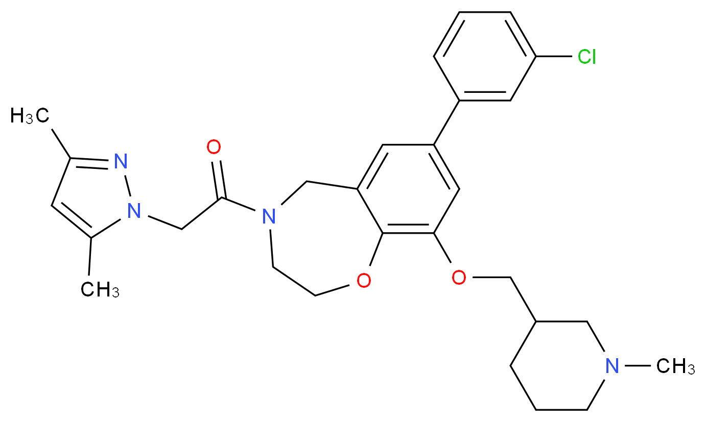 7-(3-chlorophenyl)-4-[(3,5-dimethyl-1H-pyrazol-1-yl)acetyl]-9-[(1-methyl-3-piperidinyl)methoxy]-2,3,4,5-tetrahydro-1,4-benzoxazepine_Molecular_structure_CAS_)