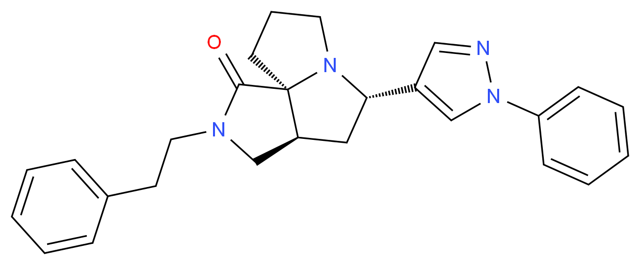 (3aS*,5S*,9aS*)-2-(2-phenylethyl)-5-(1-phenyl-1H-pyrazol-4-yl)hexahydro-7H-pyrrolo[3,4-g]pyrrolizin-1(2H)-one_Molecular_structure_CAS_)