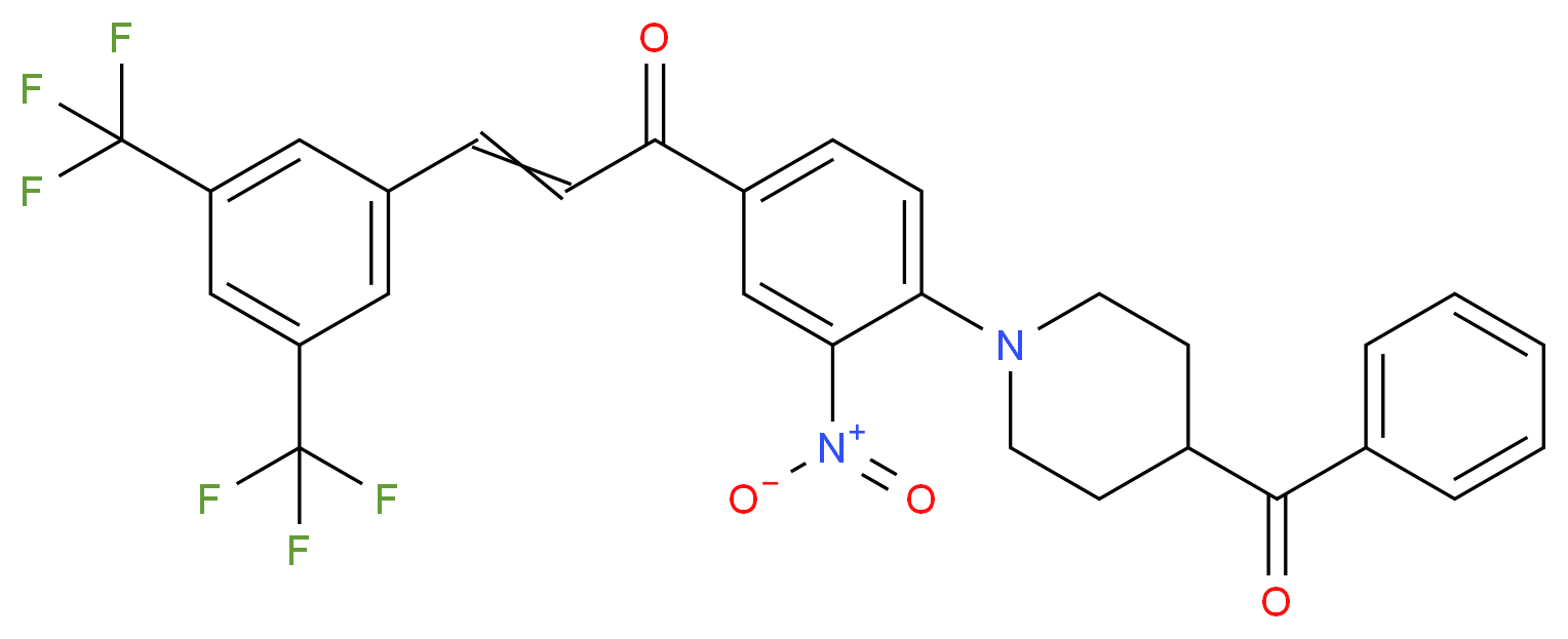 1-[4-(4-benzoylpiperidino)-3-nitrophenyl]-3-[3,5-di(trifluoromethyl)phenyl]prop-2-en-1-one_Molecular_structure_CAS_)
