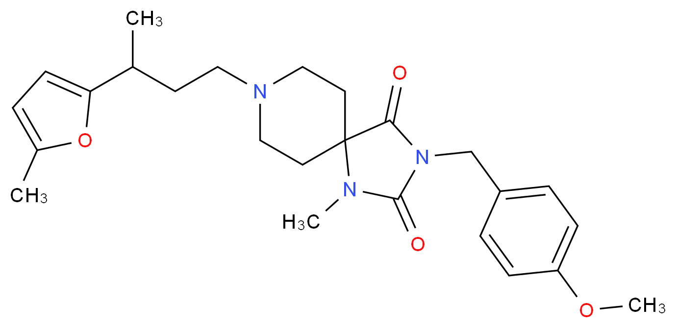 3-(4-methoxybenzyl)-1-methyl-8-[3-(5-methyl-2-furyl)butyl]-1,3,8-triazaspiro[4.5]decane-2,4-dione_Molecular_structure_CAS_)