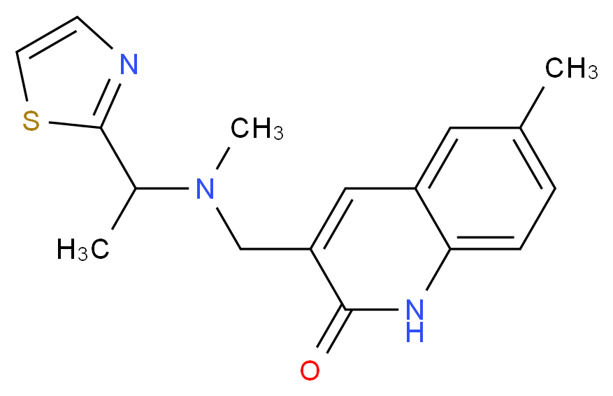 6-methyl-3-({methyl[1-(1,3-thiazol-2-yl)ethyl]amino}methyl)quinolin-2(1H)-one_Molecular_structure_CAS_)