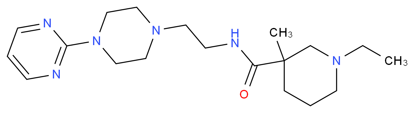 1-ethyl-3-methyl-N-{2-[4-(2-pyrimidinyl)-1-piperazinyl]ethyl}-3-piperidinecarboxamide_Molecular_structure_CAS_)