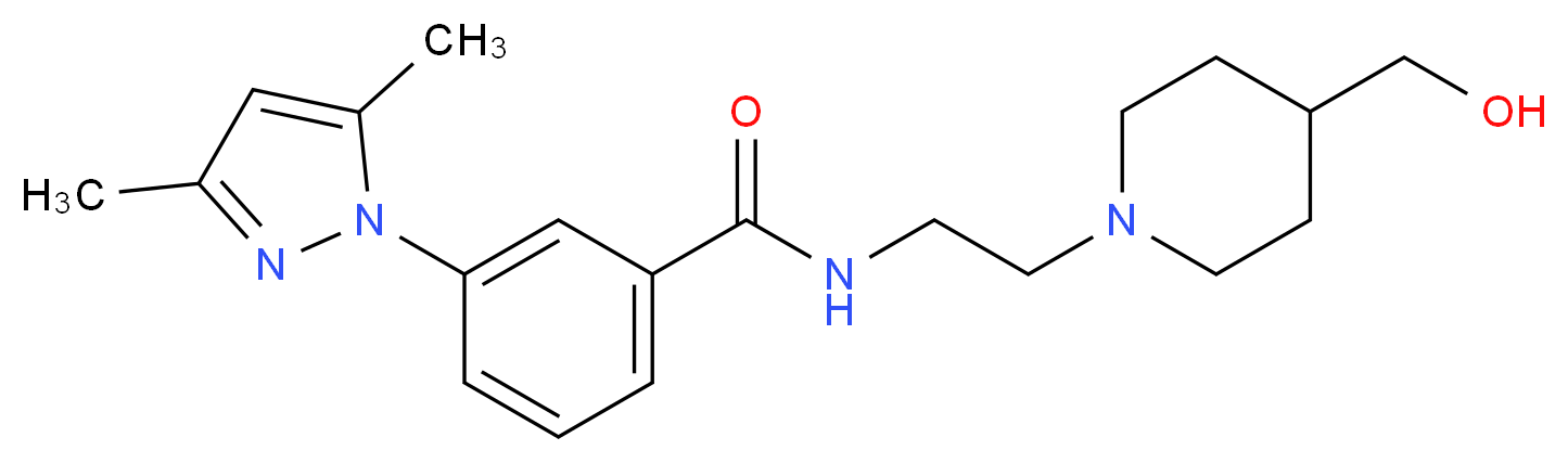 3-(3,5-dimethyl-1H-pyrazol-1-yl)-N-{2-[4-(hydroxymethyl)piperidin-1-yl]ethyl}benzamide_Molecular_structure_CAS_)