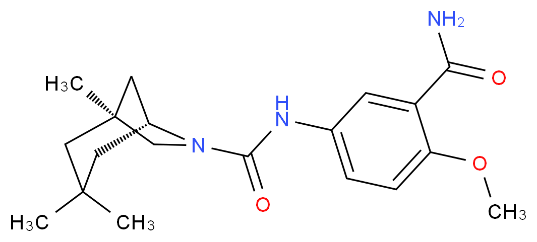 (1S*,5R*)-N-[3-(aminocarbonyl)-4-methoxyphenyl]-1,3,3-trimethyl-6-azabicyclo[3.2.1]octane-6-carboxamide_Molecular_structure_CAS_)