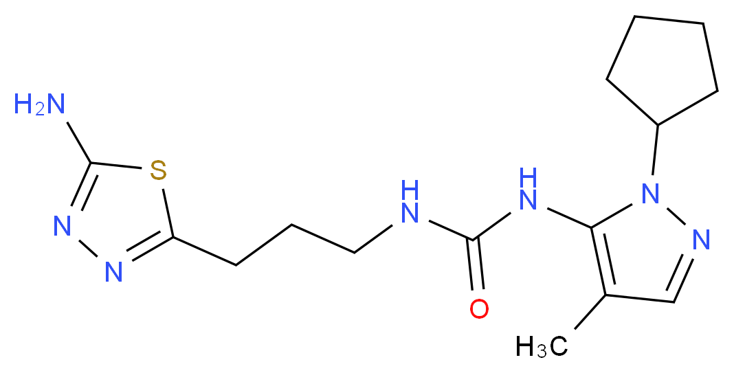 N-[3-(5-amino-1,3,4-thiadiazol-2-yl)propyl]-N'-(1-cyclopentyl-4-methyl-1H-pyrazol-5-yl)urea_Molecular_structure_CAS_)