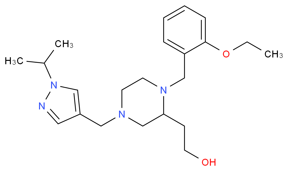 2-{1-(2-ethoxybenzyl)-4-[(1-isopropyl-1H-pyrazol-4-yl)methyl]-2-piperazinyl}ethanol_Molecular_structure_CAS_)