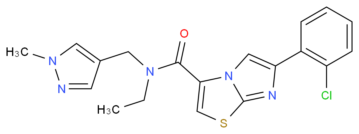 6-(2-chlorophenyl)-N-ethyl-N-[(1-methyl-1H-pyrazol-4-yl)methyl]imidazo[2,1-b][1,3]thiazole-3-carboxamide_Molecular_structure_CAS_)