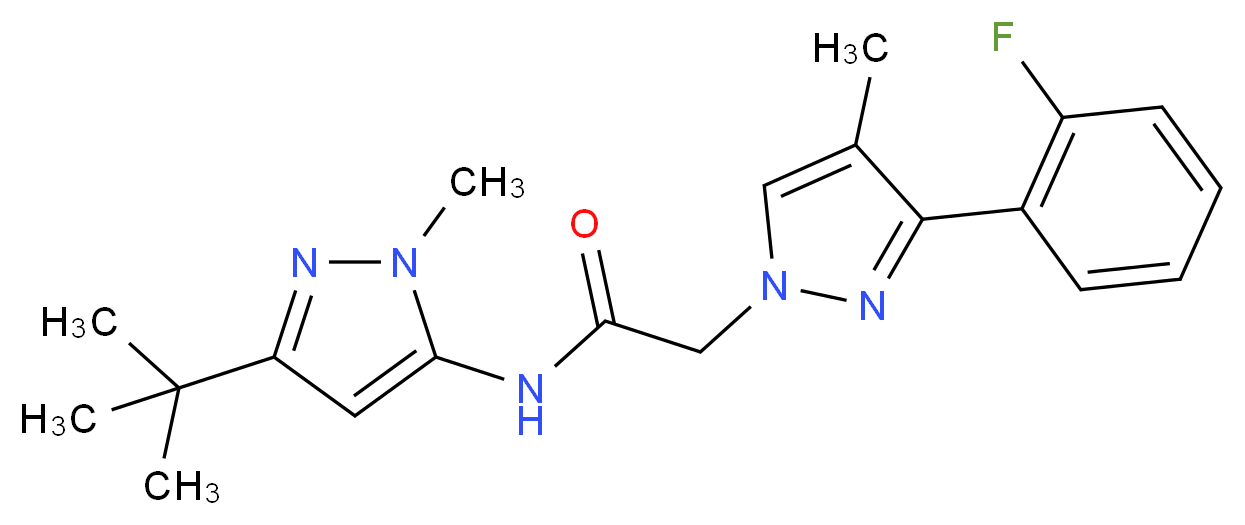 N-(3-tert-butyl-1-methyl-1H-pyrazol-5-yl)-2-[3-(2-fluorophenyl)-4-methyl-1H-pyrazol-1-yl]acetamide_Molecular_structure_CAS_)