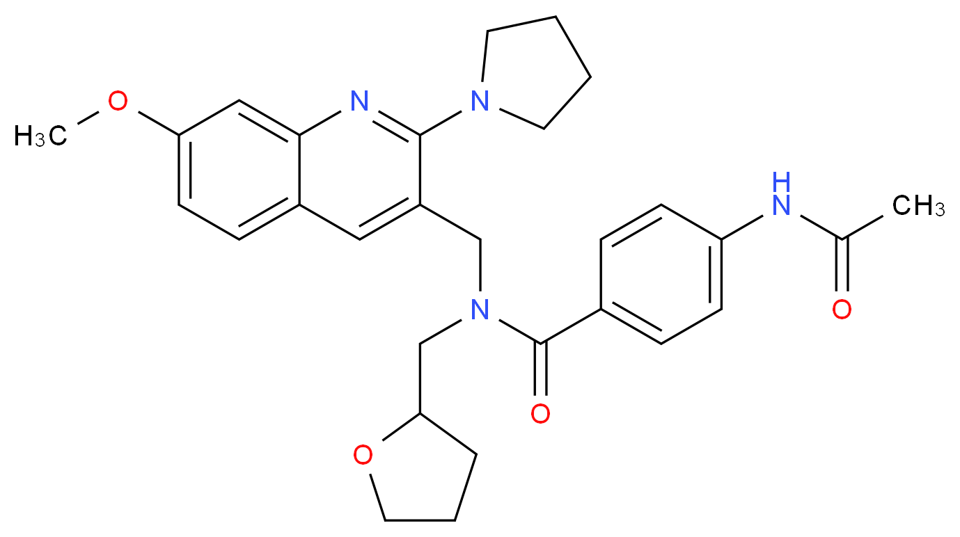 4-(acetylamino)-N-{[7-methoxy-2-(1-pyrrolidinyl)-3-quinolinyl]methyl}-N-(tetrahydro-2-furanylmethyl)benzamide_Molecular_structure_CAS_)