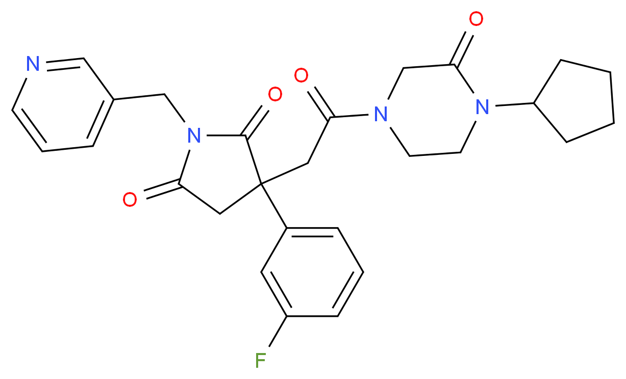 3-[2-(4-cyclopentyl-3-oxo-1-piperazinyl)-2-oxoethyl]-3-(3-fluorophenyl)-1-(3-pyridinylmethyl)-2,5-pyrrolidinedione_Molecular_structure_CAS_)