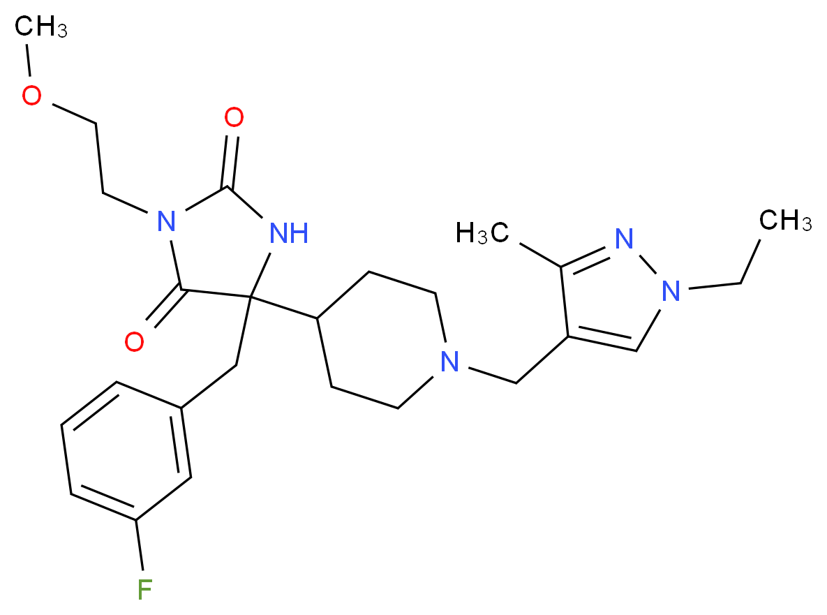 5-{1-[(1-ethyl-3-methyl-1H-pyrazol-4-yl)methyl]-4-piperidinyl}-5-(3-fluorobenzyl)-3-(2-methoxyethyl)-2,4-imidazolidinedione_Molecular_structure_CAS_)