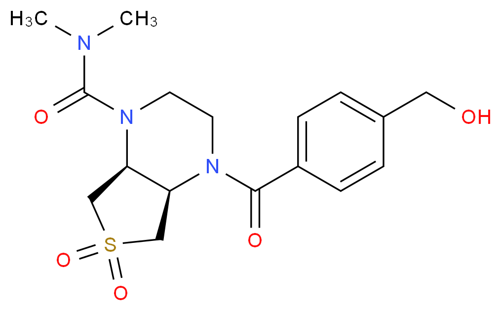 (4aR*,7aS*)-4-[4-(hydroxymethyl)benzoyl]-N,N-dimethylhexahydrothieno[3,4-b]pyrazine-1(2H)-carboxamide 6,6-dioxide_Molecular_structure_CAS_)
