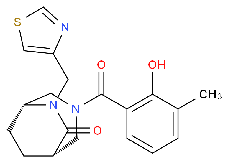 (1S*,5R*)-3-(2-hydroxy-3-methylbenzoyl)-6-(1,3-thiazol-4-ylmethyl)-3,6-diazabicyclo[3.2.2]nonan-7-one_Molecular_structure_CAS_)