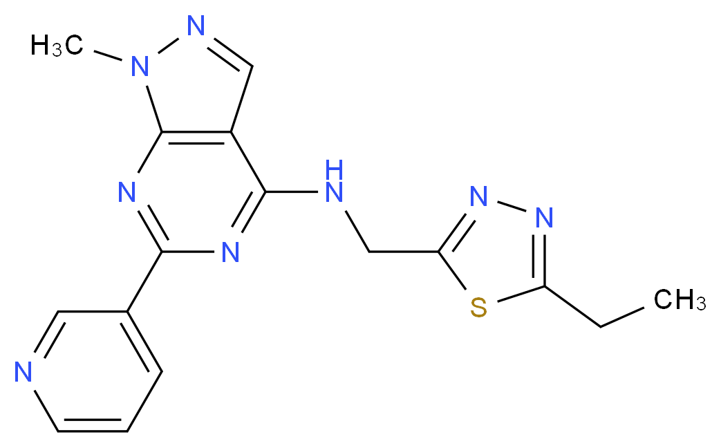 N-[(5-ethyl-1,3,4-thiadiazol-2-yl)methyl]-1-methyl-6-pyridin-3-yl-1H-pyrazolo[3,4-d]pyrimidin-4-amine_Molecular_structure_CAS_)
