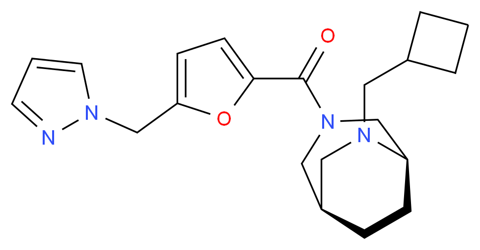 (1R*,5R*)-6-(cyclobutylmethyl)-3-[5-(1H-pyrazol-1-ylmethyl)-2-furoyl]-3,6-diazabicyclo[3.2.2]nonane_Molecular_structure_CAS_)
